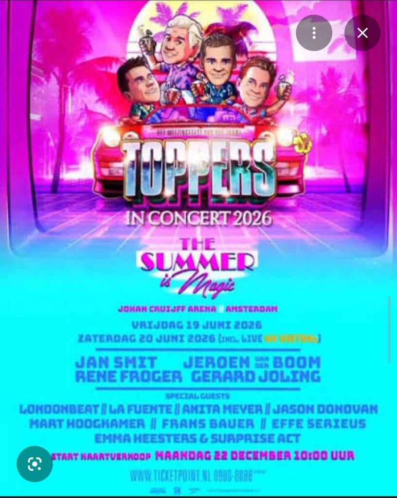 2 Tickets Toppers in Concert (Johan Cruijff Arena), Twee personen