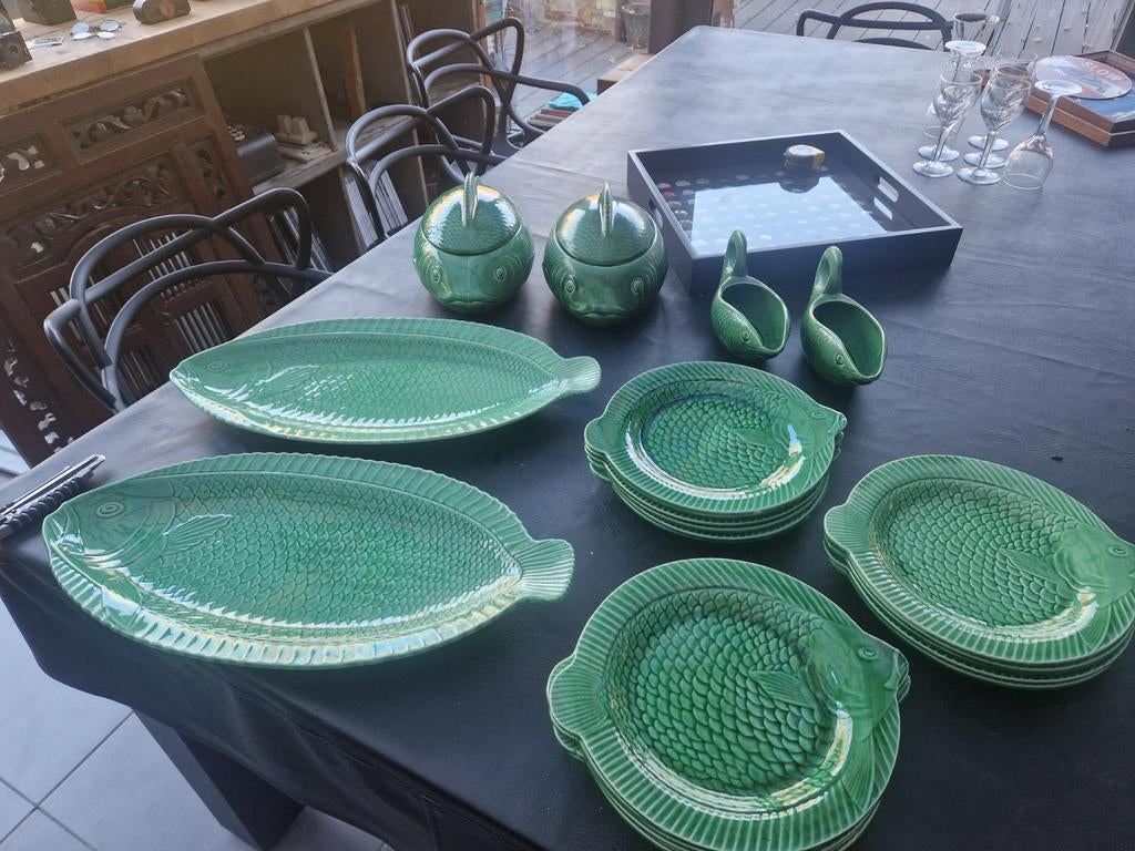 Service complet barbotine vintage poisson Sarreguemines, Antiquités & Art, Enlèvement ou Envoi