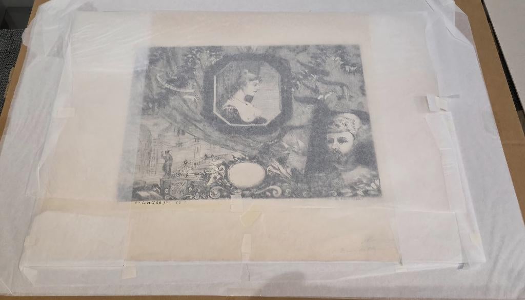 1861+Léopold Hugo+élève d'Horace Vernet+Tirage unique, Antiquités & Art, Gravure, Portrait, Avec armoiries, 1800 - 1899