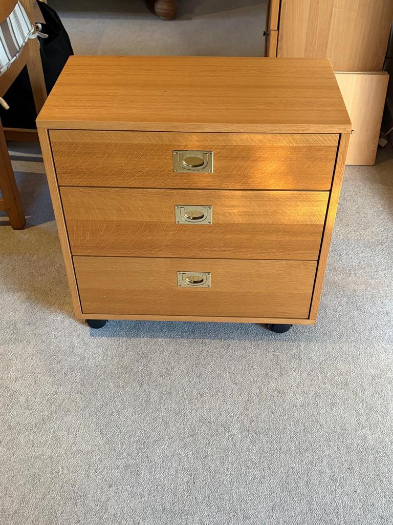 Bloc 3 tiroirs en bois à roulettes, Maison & Meubles, Enlèvement, Comme neuf