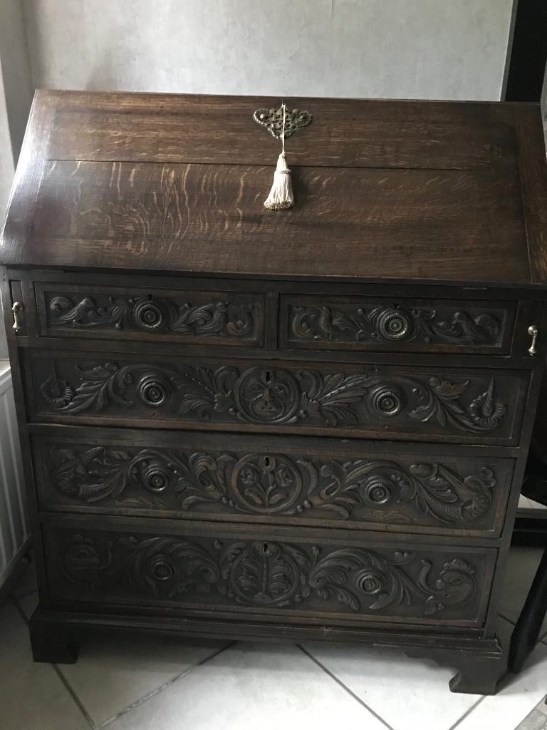 antiek secretair in eikehout renaissance circa 1750, Ophalen