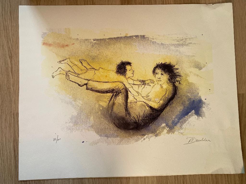 Aquarel ets R. Devolder genummerd, Antiek en Kunst, Ophalen, Portret, Gesigneerd, 1950 - 1999