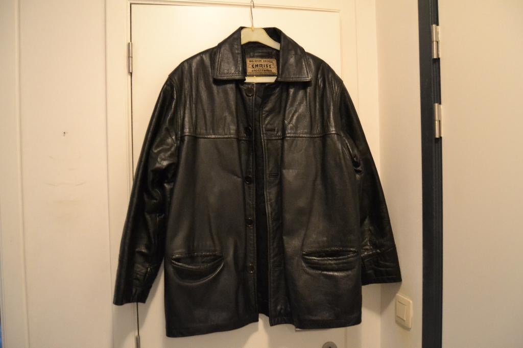 Veste en cuir noir Chriss Sportwear vintage 90', Ophalen, Chriss Sportwear, Zwart, Maat 56/58 (XL)
