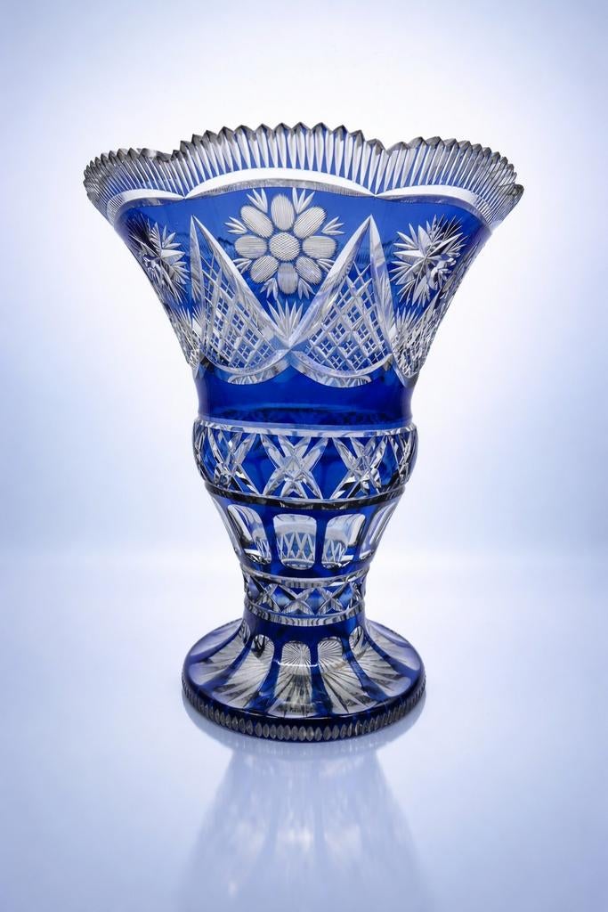 Grand vase cristal bleu Bohême 36cm 4,2kg luxe massif, Antiquités & Art, Enlèvement ou Envoi
