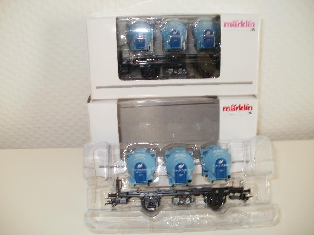 2x Marklin Ho container draagwagen no 48158 met ovp,Nieuw., Hobby en Vrije tijd, Wisselstroom, Locomotief, Nieuw, Ophalen of Verzenden