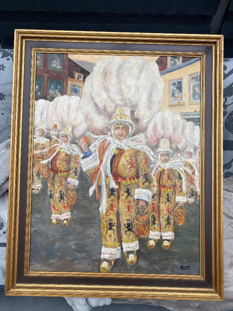 Grand tableau représentant un gilles fêtes de carnaval, Ophalen