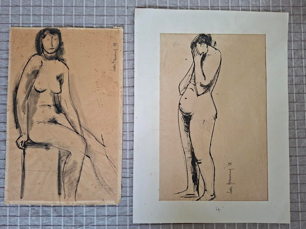 2 vrouwelijke naakten, inkt, 1958, Ophalen of Verzenden
