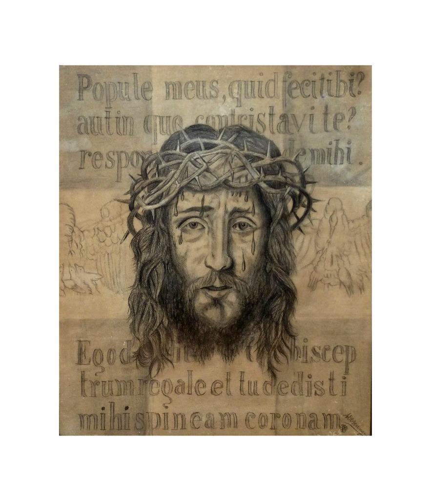 potloodtekening Jezus Christ doornenkroon, Ophalen