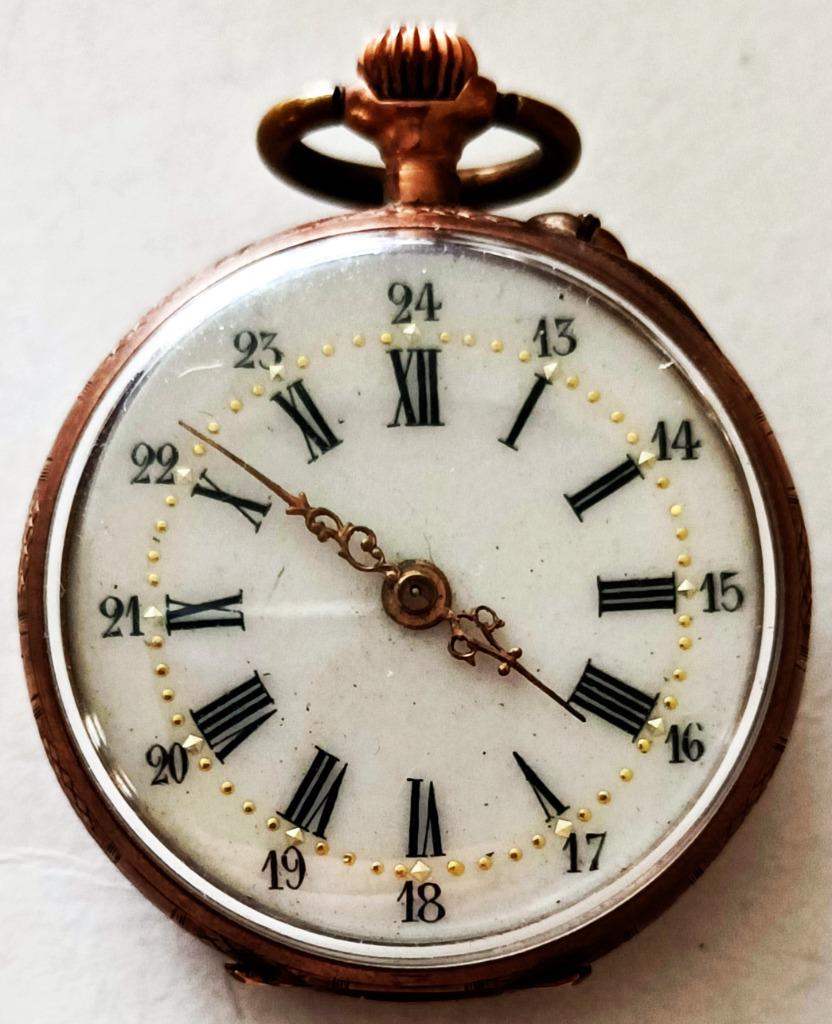 Montre de poche dame vintage mécanique en cuivre, à réparer, Collections, Enlèvement ou Envoi, Utilisé