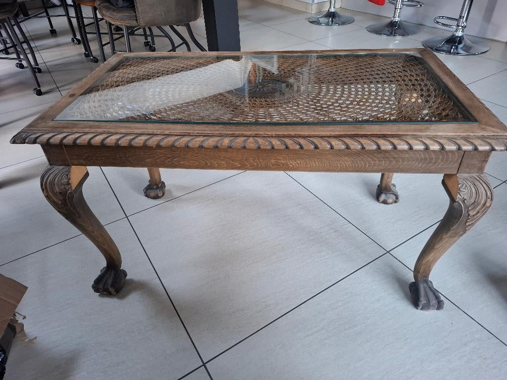 Table basse en rotin et cannage sous verre — style Louis XV, Enlèvement