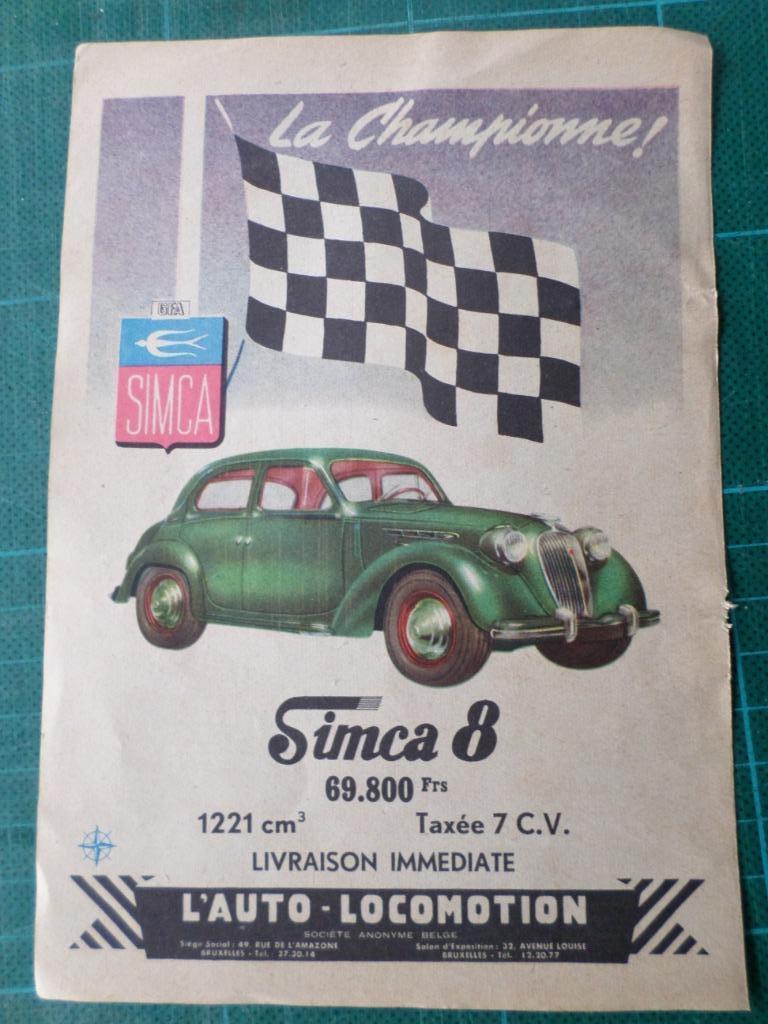 Simca 8 - publicité papier - 1951, Collections, Marques & Objets publicitaires, Enlèvement ou Envoi, Utilisé, Autres types