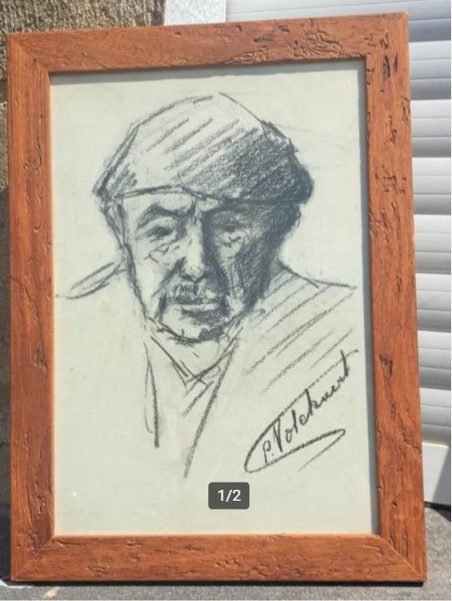 fusain homme signe piet volckaert, Antiek en Kunst, Ophalen of Verzenden