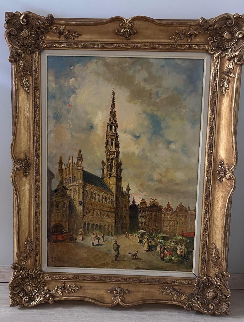 Schilderij Louis Titz – stadszicht – gesigneerd, Antiquités & Art, Enlèvement