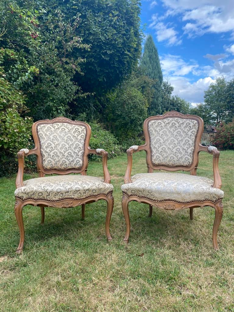 Deux fauteuils en chêne style Louis XV, Maison & Meubles, Fauteuils, Enlèvement, Comme neuf