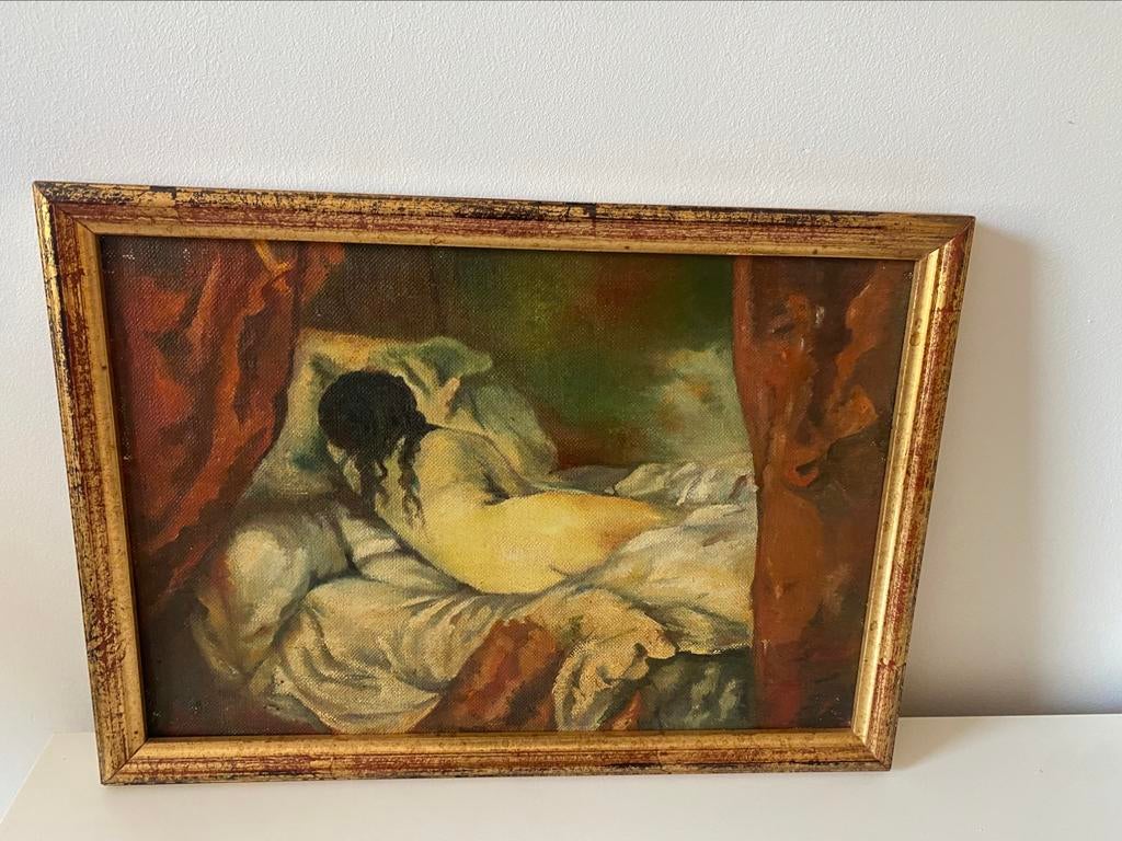 Peinture expressionniste huile sur toile nu couché, Enlèvement ou Envoi