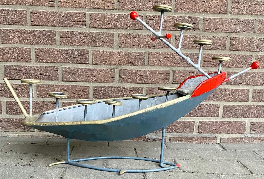 Uniek decoratie prachtstuk grote boot voor theelichtjes, Ophalen of Verzenden, Zo goed als nieuw, Metaal, Kandelaar