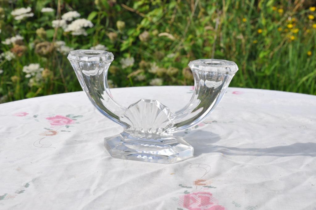 bougeoir en cristal gravé val st lambert, Antiquités & Art, Enlèvement ou Envoi