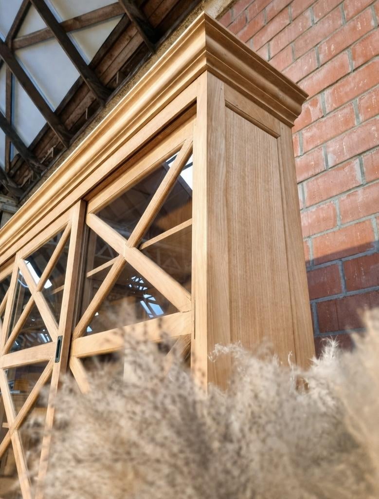 Teak buffetkast/vitrinekast GRATIS LEVERING, Huis en Inrichting, Ophalen, Met plank(en), 200 cm of meer, Indo.