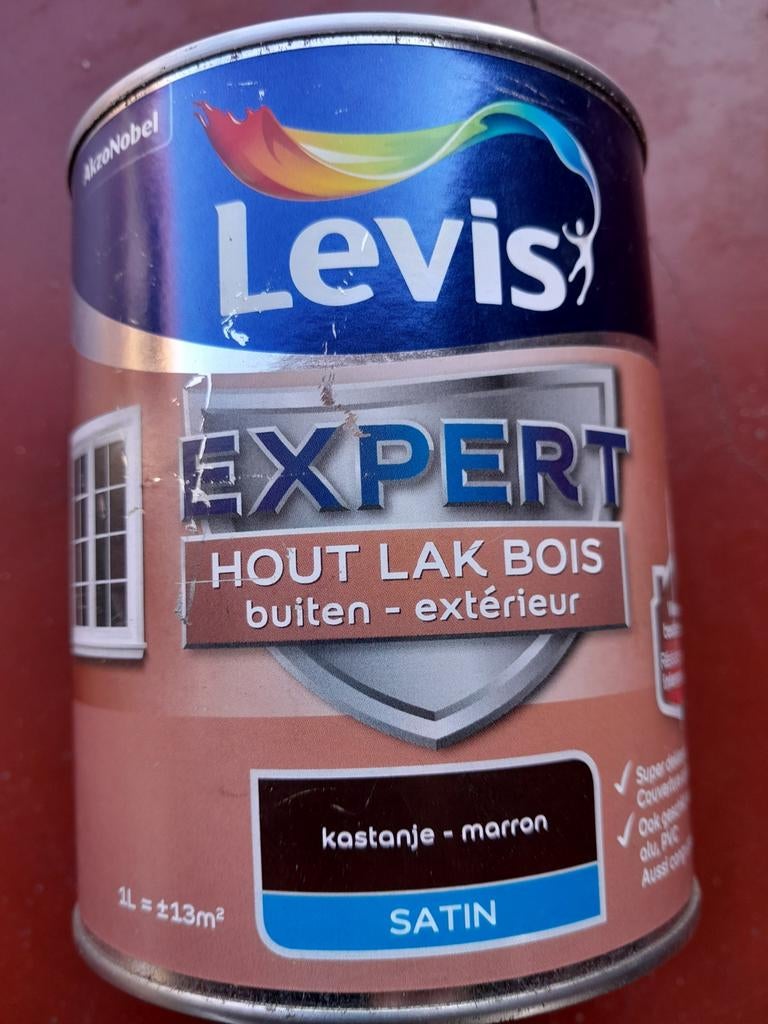 1 L. Levis EXPERT houtlak buiten SATIN kastanje. Ongeopend!, Neuf, Moins de 5 litres, Laque, Brun
