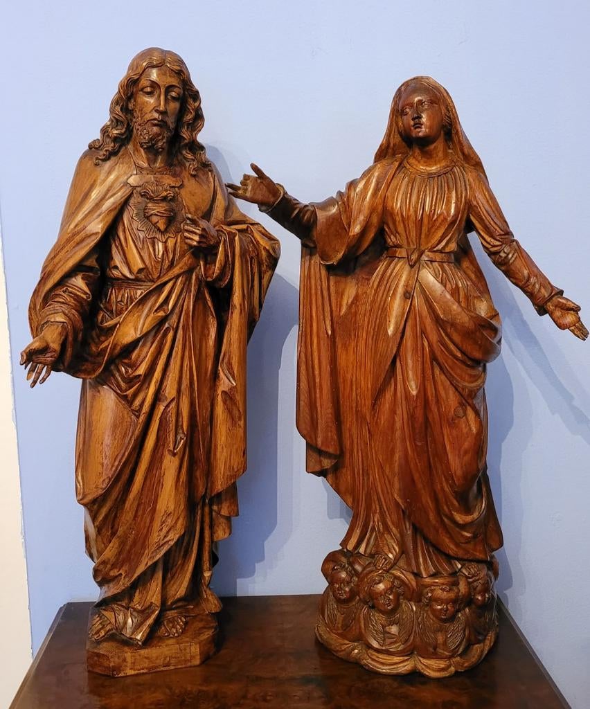 Une paire de grandes statues en bois des XVIIIe et XIXe sièc, Antiquités & Art, Enlèvement