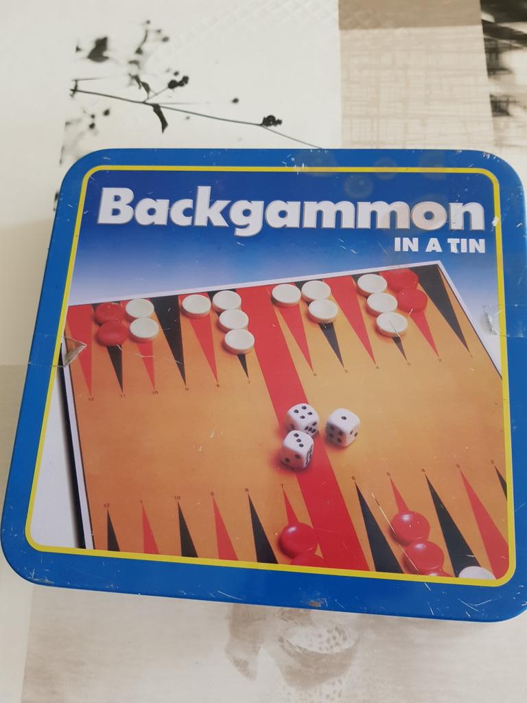 Backgammon, spel in metalen doosje, nieuwe staat, Ophalen, Zo goed als nieuw