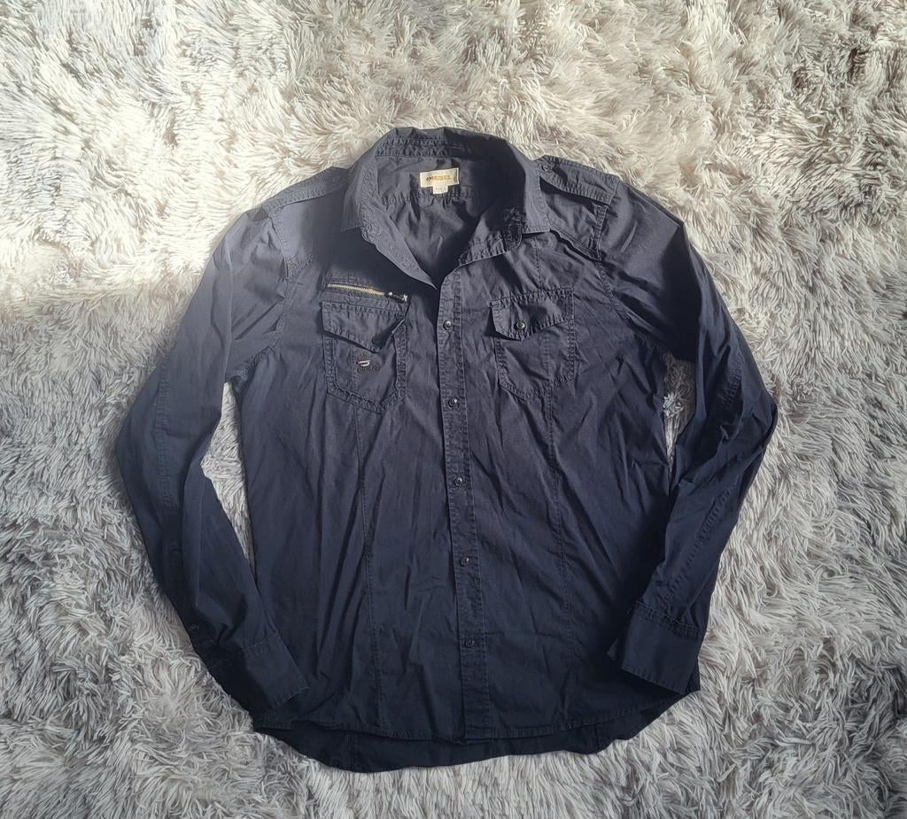 Diesel S-EBBE-PATCH Antracietzwart hemd - Maat L, Kleding | Heren, Diesel, Zwart, Ophalen of Verzenden, Halswijdte 41/42 (L)