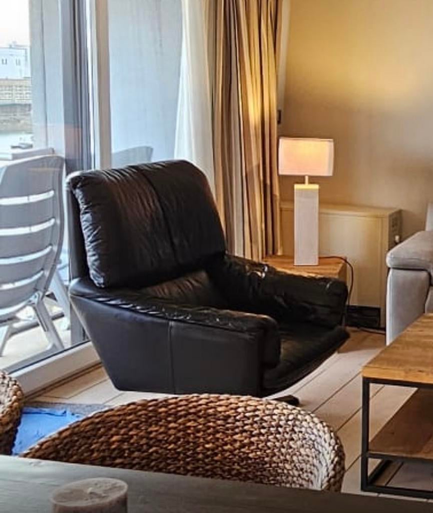 Bruin/zwarte lederen relaxzetel, Huis en Inrichting, Ophalen, Gebruikt, Minder dan 75 cm, Leer