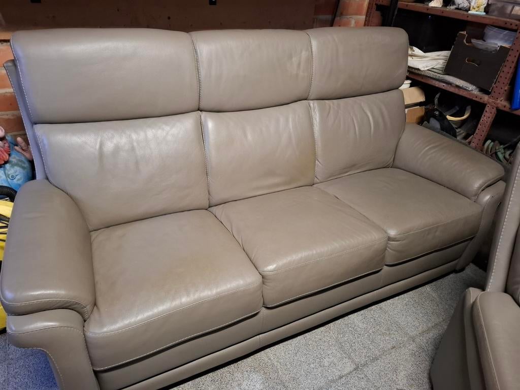 Lederen salon beige/ grijs, Huis en Inrichting, Zetels | Zetels, Ophalen