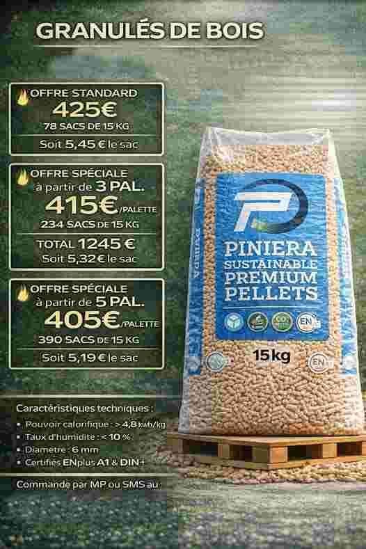 Pellet 100% résineux paiement a la réception, 6 m³ ou plus, Envoi