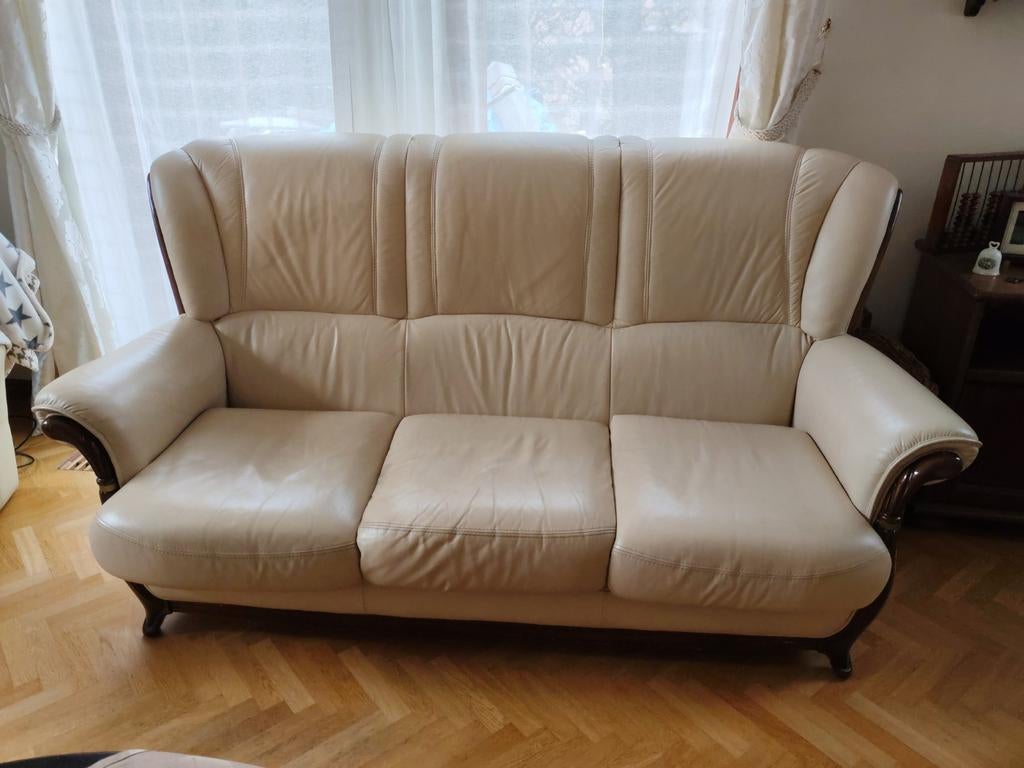 Canapé 3 places cuir beige, Maison & Meubles, Moins de 150 cm, Enlèvement, Utilisé, Cuir
