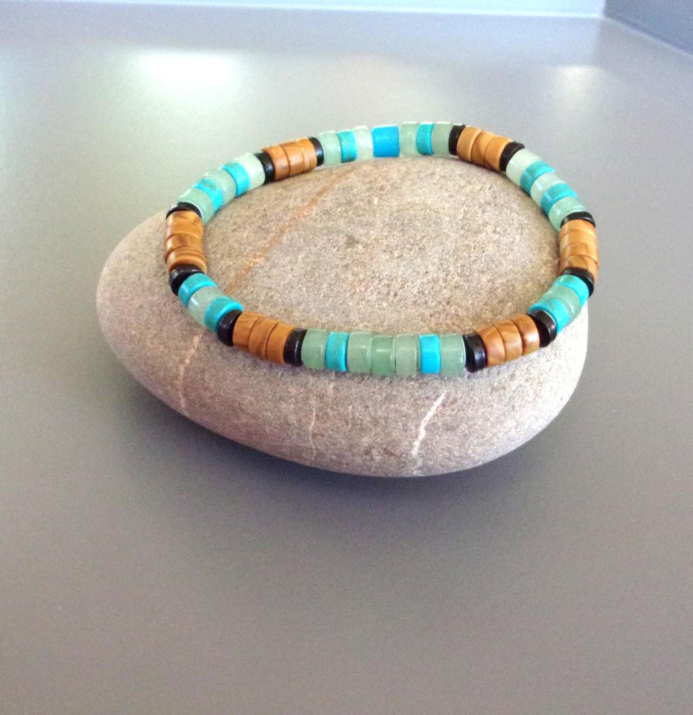 Bracelet surfeur homme ou femme aventurine et turquoises, Bijoux, Sacs & Beauté, Bracelets, Enlèvement ou Envoi, Avec pierre précieuse
