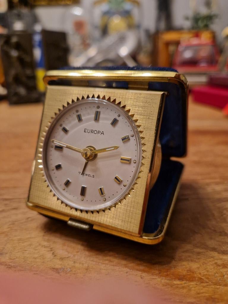 Vintage reiswekker Europa 7 jewels klein model, Enlèvement ou Envoi
