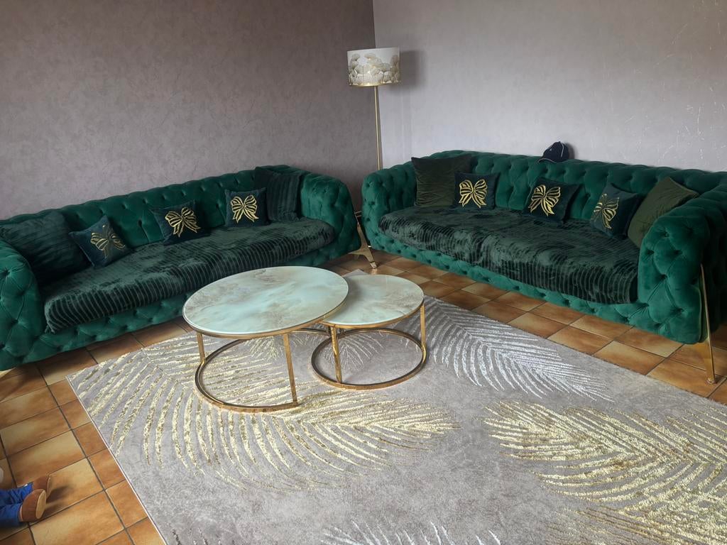 Salon chesterfield vert, Maison & Meubles, Enlèvement, Comme neuf