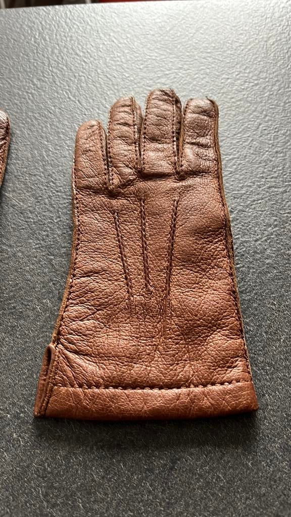 Bruin lederen gevoerde handschoenen maat 7 1/2, Kleding | Dames, Mutsen, Sjaals en Handschoenen, Ophalen of Verzenden, Zo goed als nieuw