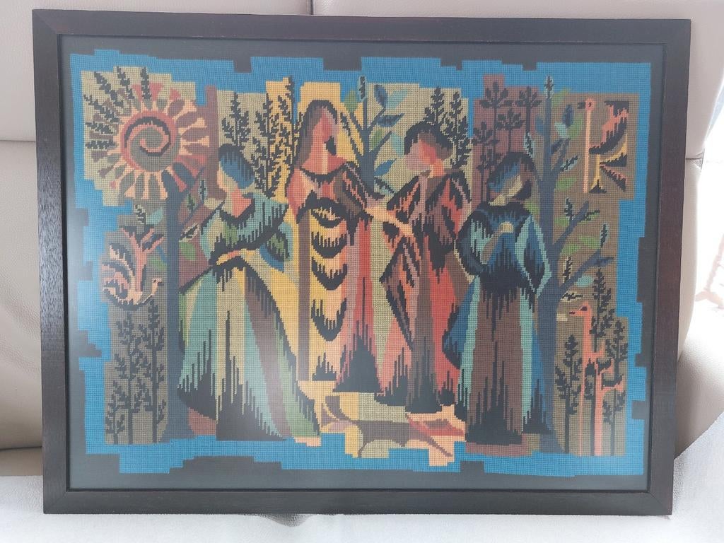 Tableau brodé vintage moderne français «Les quatre saisons», Enlèvement, Comme neuf