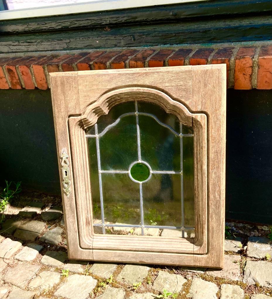 Oude houten kader met loodglas !, Antiek en Kunst, Ophalen