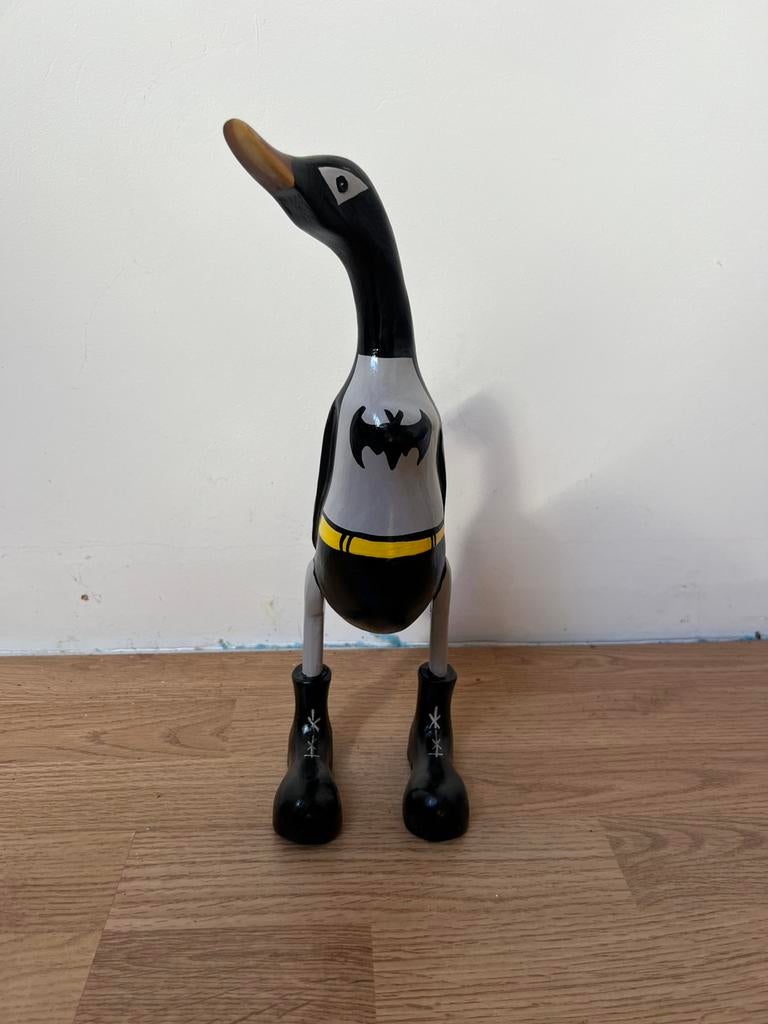 Bamboe eend “Batman” handgemaakt en geschilderd, Verzamelen, Ophalen of Verzenden, Zo goed als nieuw