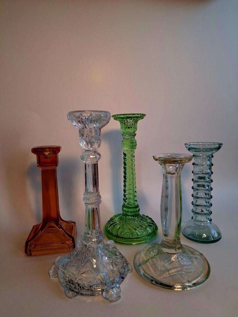 Set van 5 kristallen kandelaars, Antiquités & Art, Enlèvement