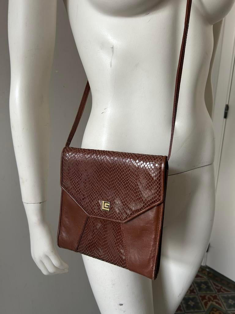 Guy Laroche handtas van bruin leer en exotisch leer, Ophalen of Verzenden, Zo goed als nieuw, Bruin, Leer