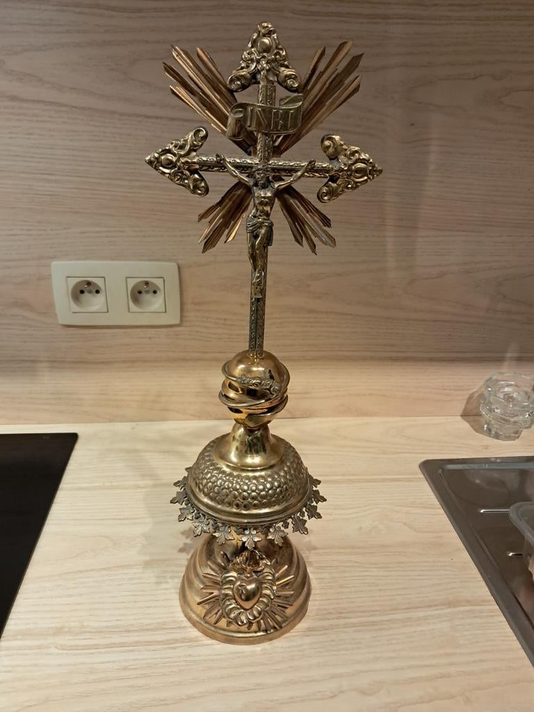 Koper heilig hart kruis., Antiek en Kunst, Antiek | Religieuze voorwerpen, Ophalen
