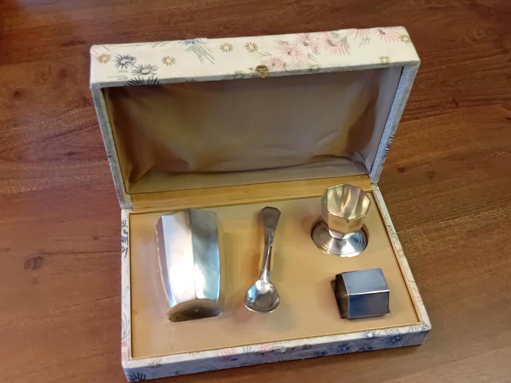 Coffret de naissance Art Déco - Métal argenté, Enlèvement ou Envoi, Argent, Argenté