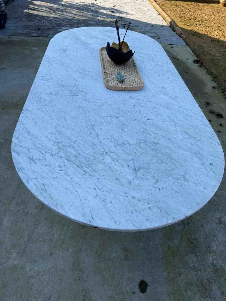 Wit Marmeren ovale tafel, Huis en Inrichting, Tafels | Eettafels, Ophalen, Overige materialen, Gebruikt, U