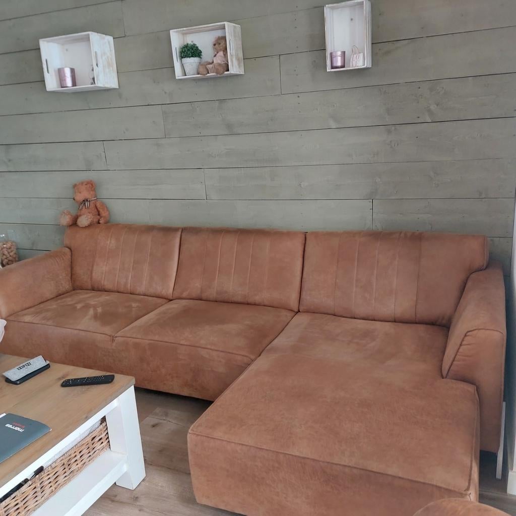 Canapé en coin couleur cognac avec petit fauteuil, Enlèvement, Comme neuf, Cuir