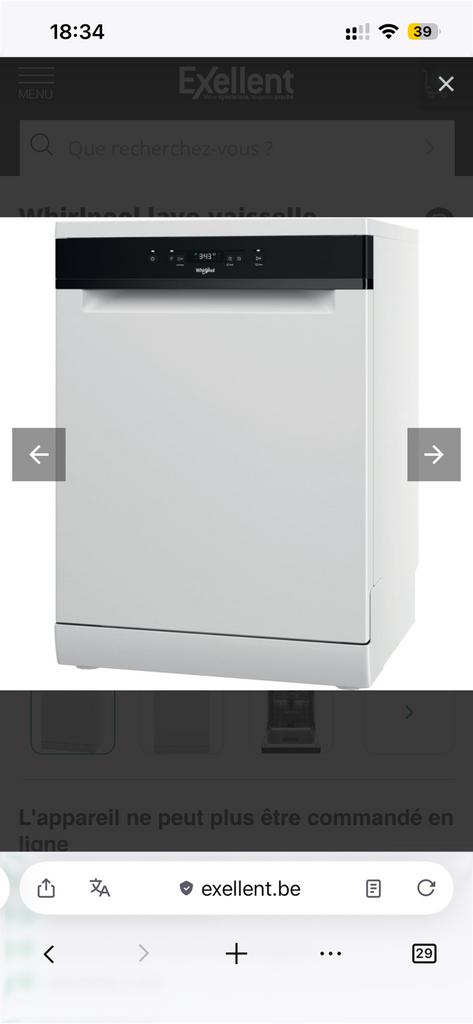 Lave-vaisselle Whirlpool pose libre, Elektronische apparatuur, Vaatwasmachines, Ophalen, Gebruikt, Tussenbouw