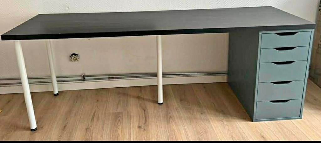 Bureau IKEA 200x60 avec caisson tiroirs, Enlèvement, Comme neuf, Bureau