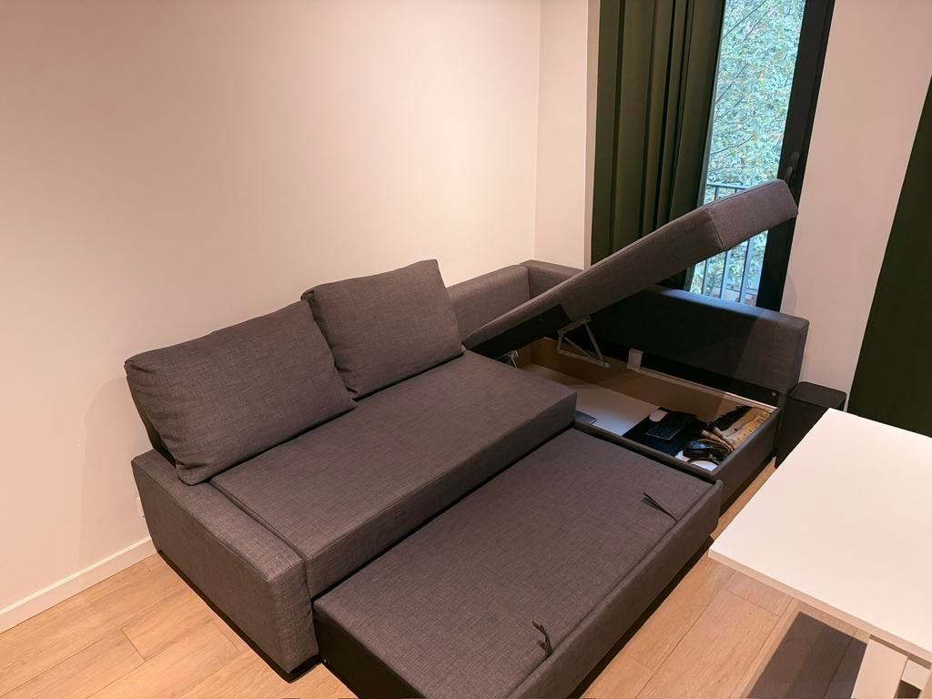IKEA corner sofa bed with storage, dark grey, Huis en Inrichting, Ophalen, Gebruikt, Tweepersoons, Overige maten