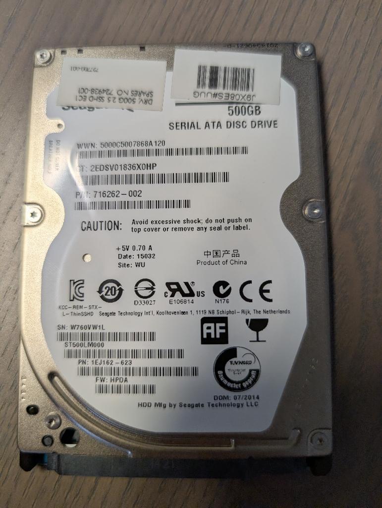 500GB SSHD Seagate 2,5", Computers en Software, Harde schijven, Intern, Gebruikt, Ophalen of Verzenden, Desktop