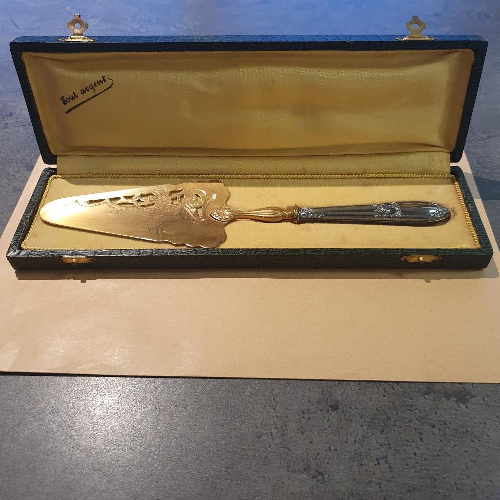 Antieke zilveren taartschep met verguld blad, Antiek en Kunst, Antiek | Bestek, Ophalen