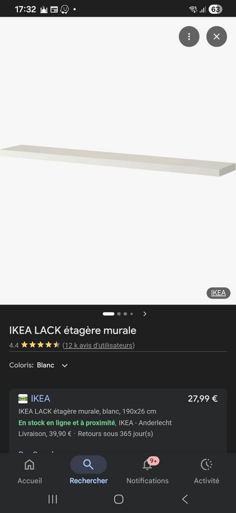 Étagère ikea blanc mat 190cm