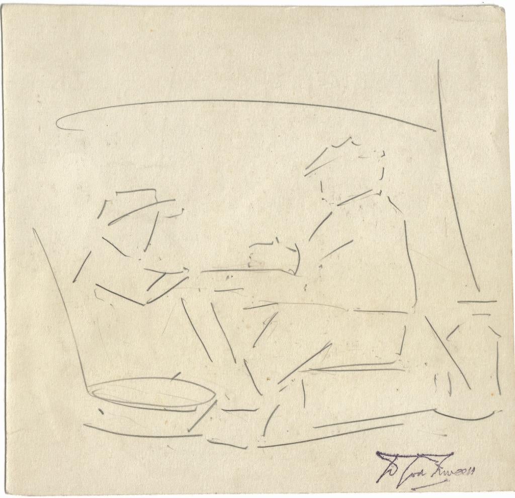 Douwe v. d. Zweep tekening "Schaftende Arbeiders" met verso, Antiek en Kunst, Ophalen